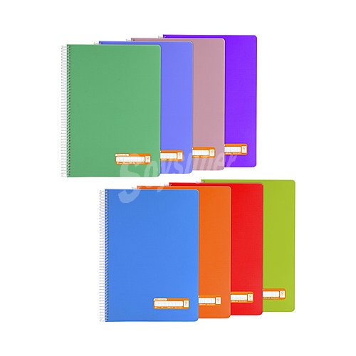 Cuaderno tamaño A4 con cubiertas de PP en colores surtidos y espiral plástica, interior de 80 hojas de 90 gr milimetrado, grafoplas.