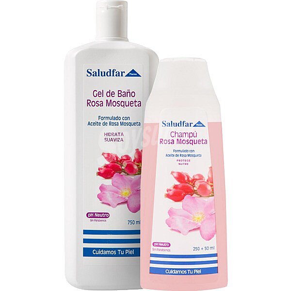 Gel de baño de aceite de Rosa Mosqueta pH Neutro frasco 750 ml + champú formulado con aceite de Rosa de Mosqueta pH Neutro