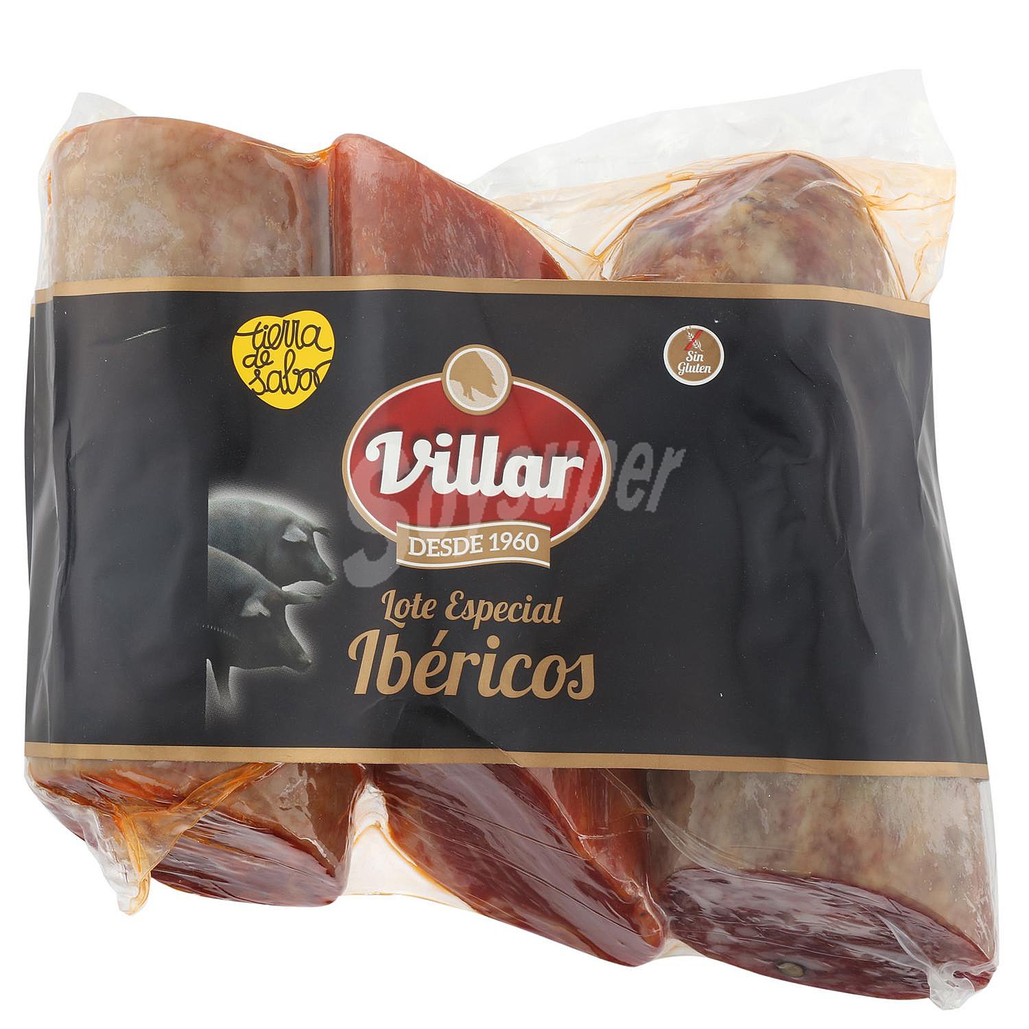 Lote Especial de Embutidos Ibéricos: Lomo de Cebo Ibérico 50% Raza Ibérica Villar sin gluten pieza de + Chorizo Ibérico Cular Villar sin gluten pieza de 275 g + Salchichón Ibérico Cular Villar sin gluten pieza de 275 g Villar