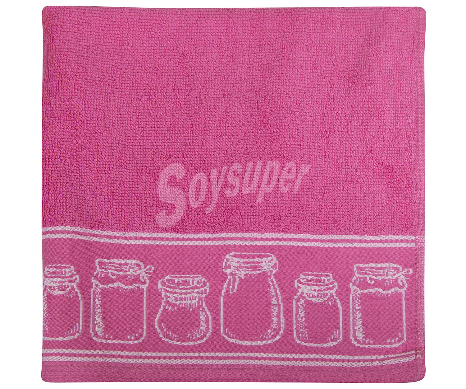 Paño de cocina color rosa fucsia con estampado de tarros, 380g., 100% algodón alcampo