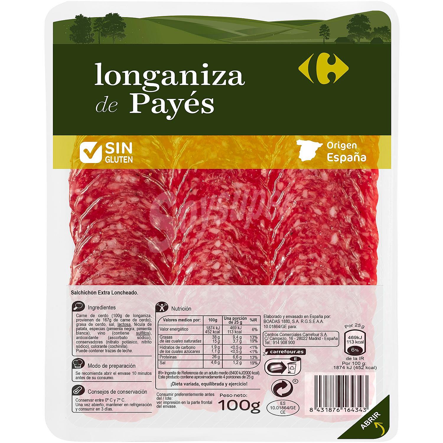 Longaniza de payés en lonchas sin gluten