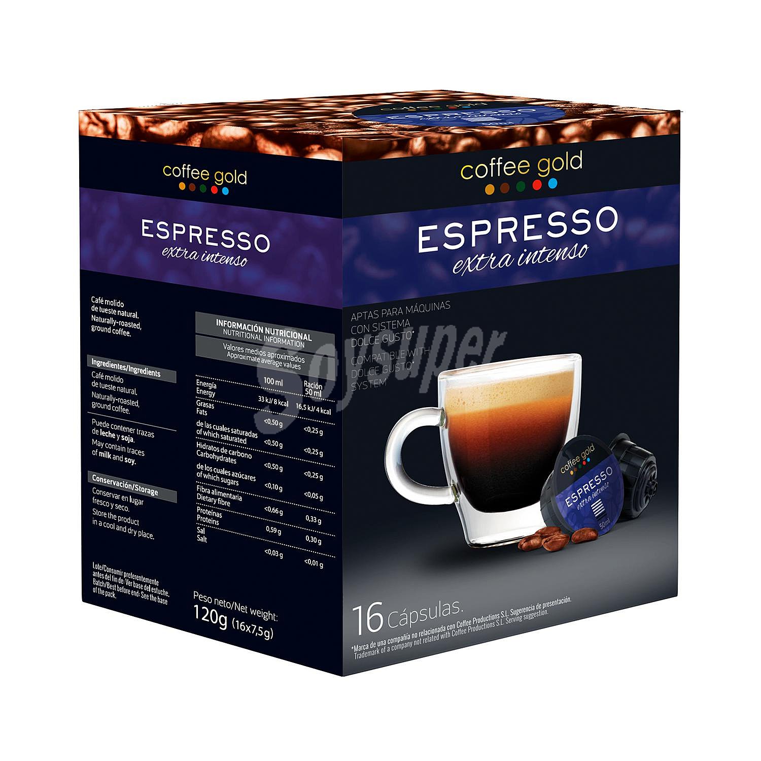 Café expresso intenso en cápsulas Coffe Gold compatible con Dolce Gusto