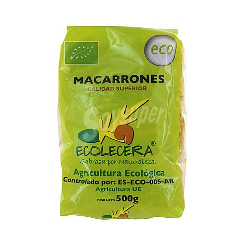 Ecolecera Pasta macarrones ecológicos, pasta de sémola de trigo duro de calidad superior ecolecera