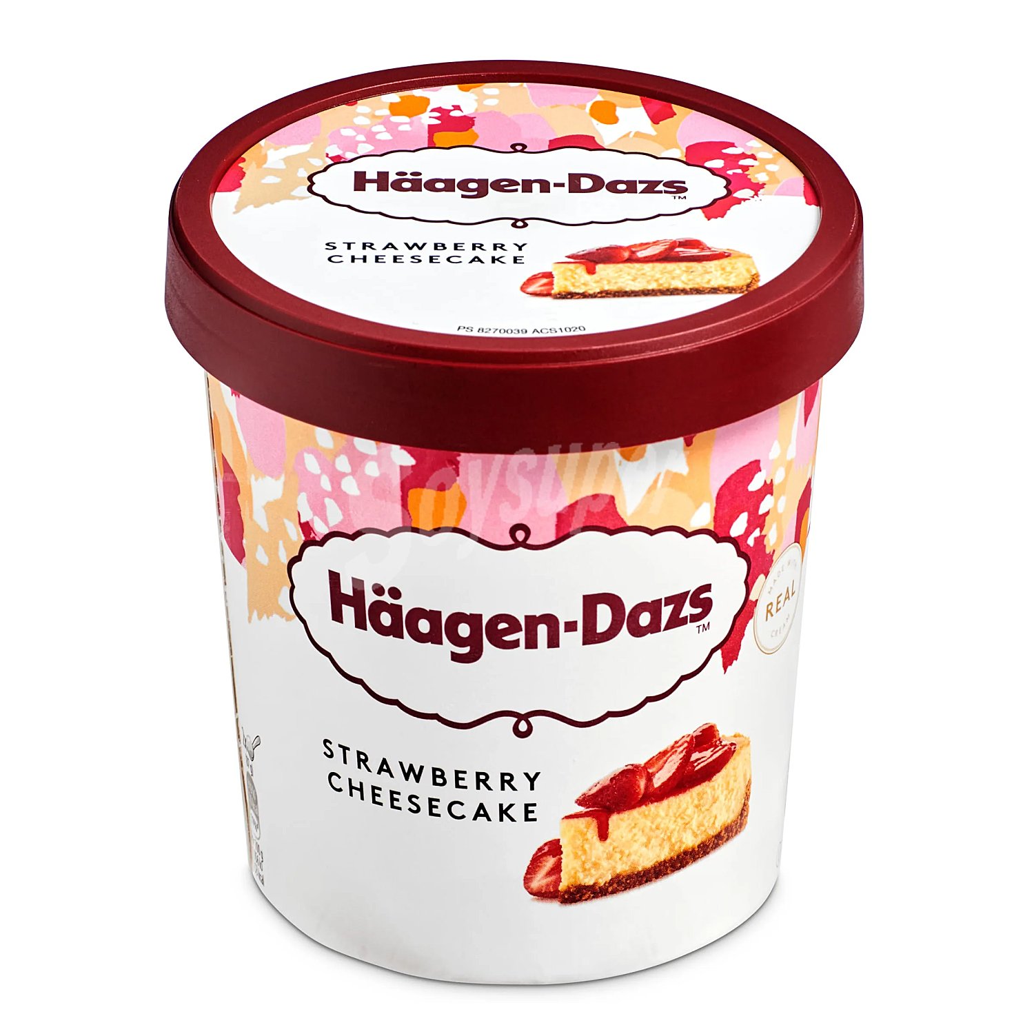 Tarrina de helado de tarta de queso con salsa de fresa häagen-dazs