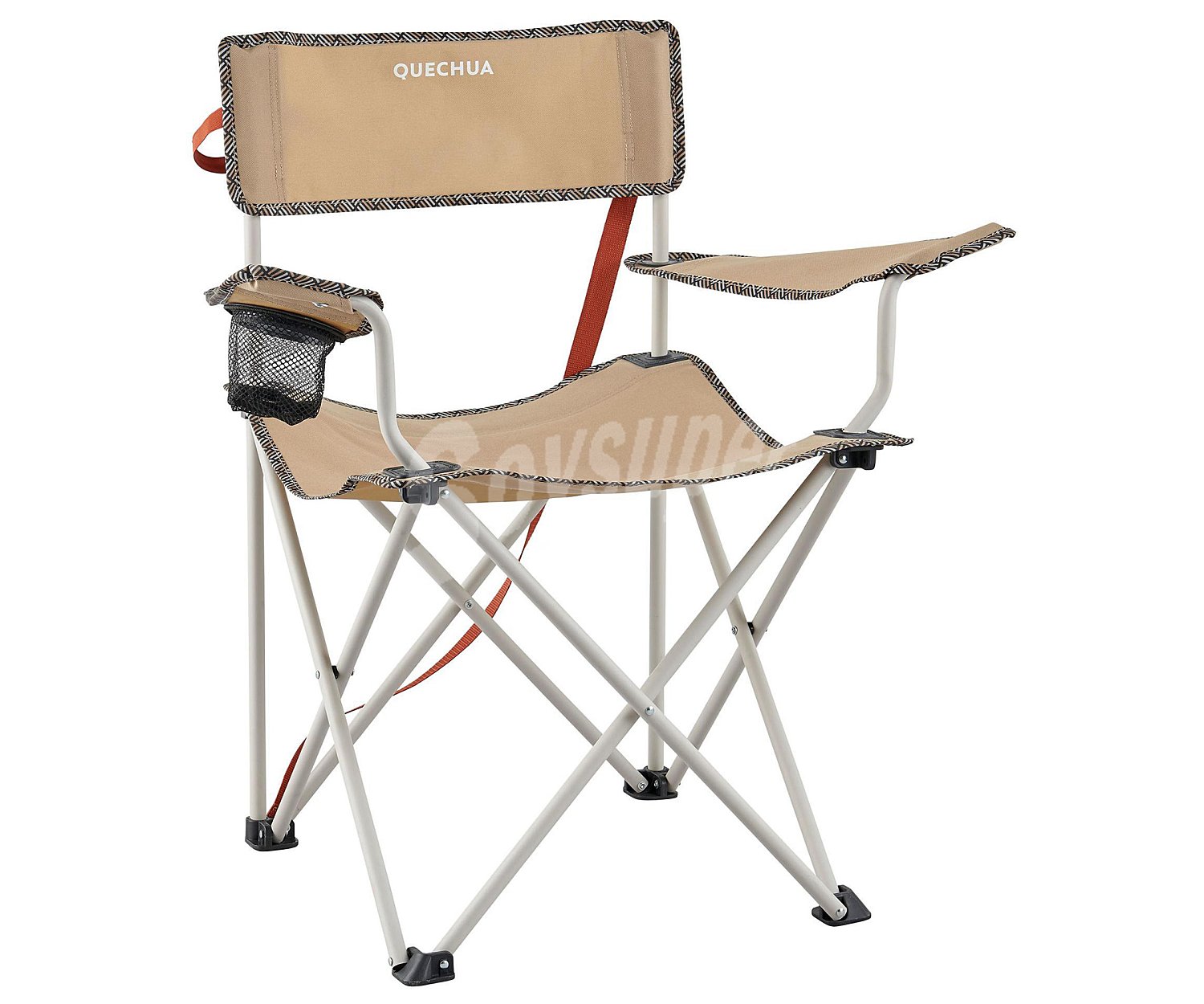 Silla plegable de camping con posavasos, color beige, Basic quechua.