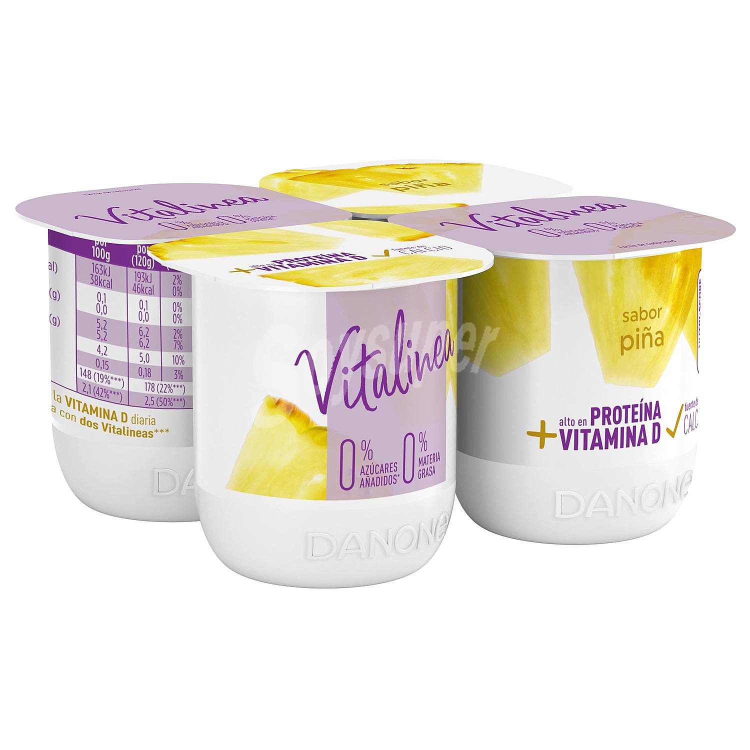 Yogur desnatado 0% materia grasa, sabor a piña