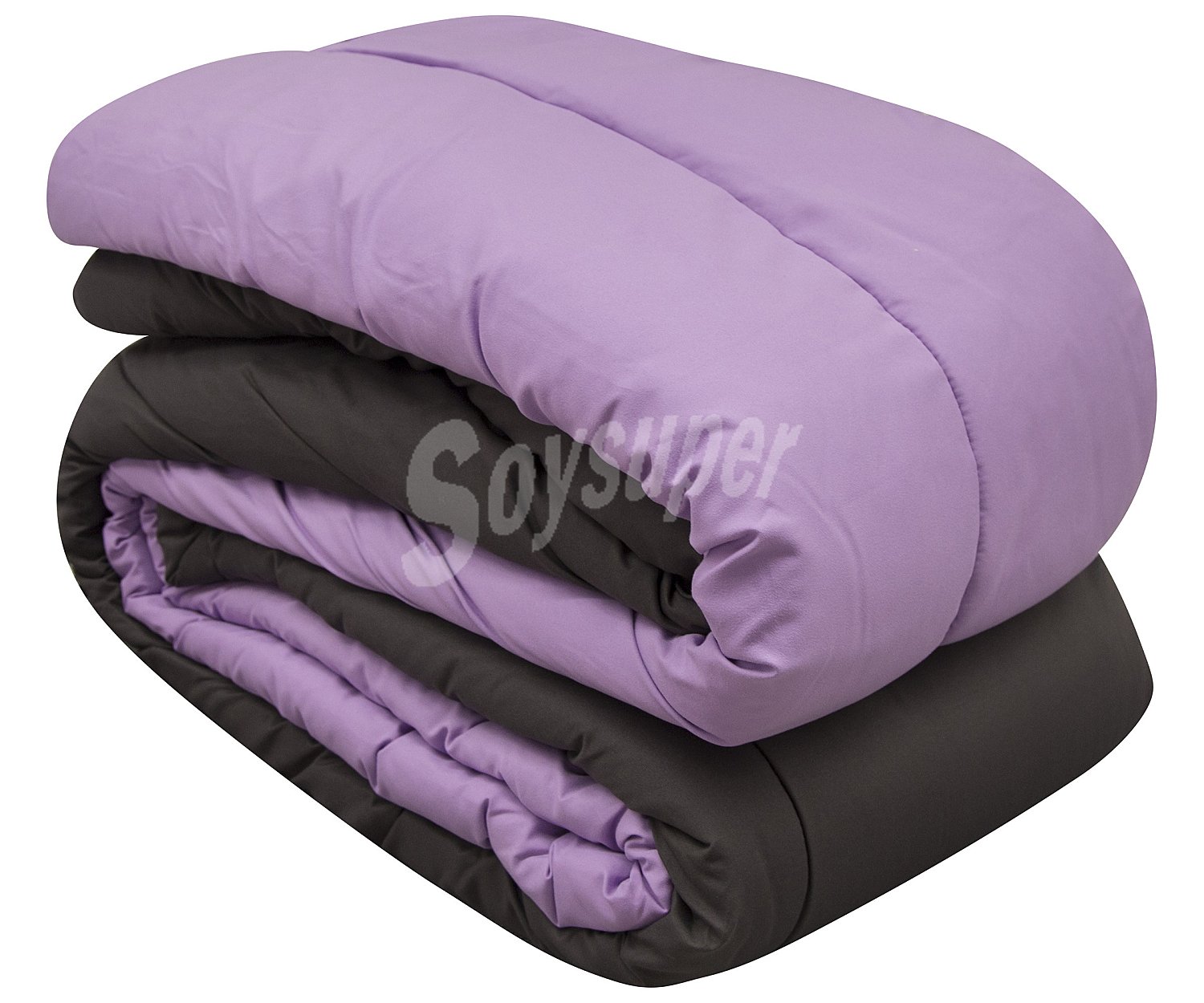 Relleno nórdico bicolor, gris y morado, con tratamiento antiácaros, densidad de 300g/m², 90cm. SAVEL.