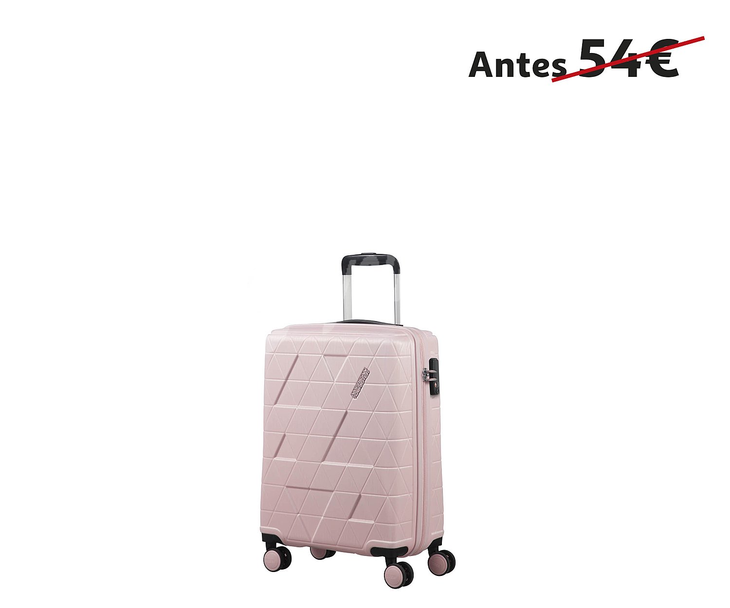 Maleta de cabina rígida de 50 centímetros, 8 ruedas, ultra resistente de color rosa pastel tourister triangolo