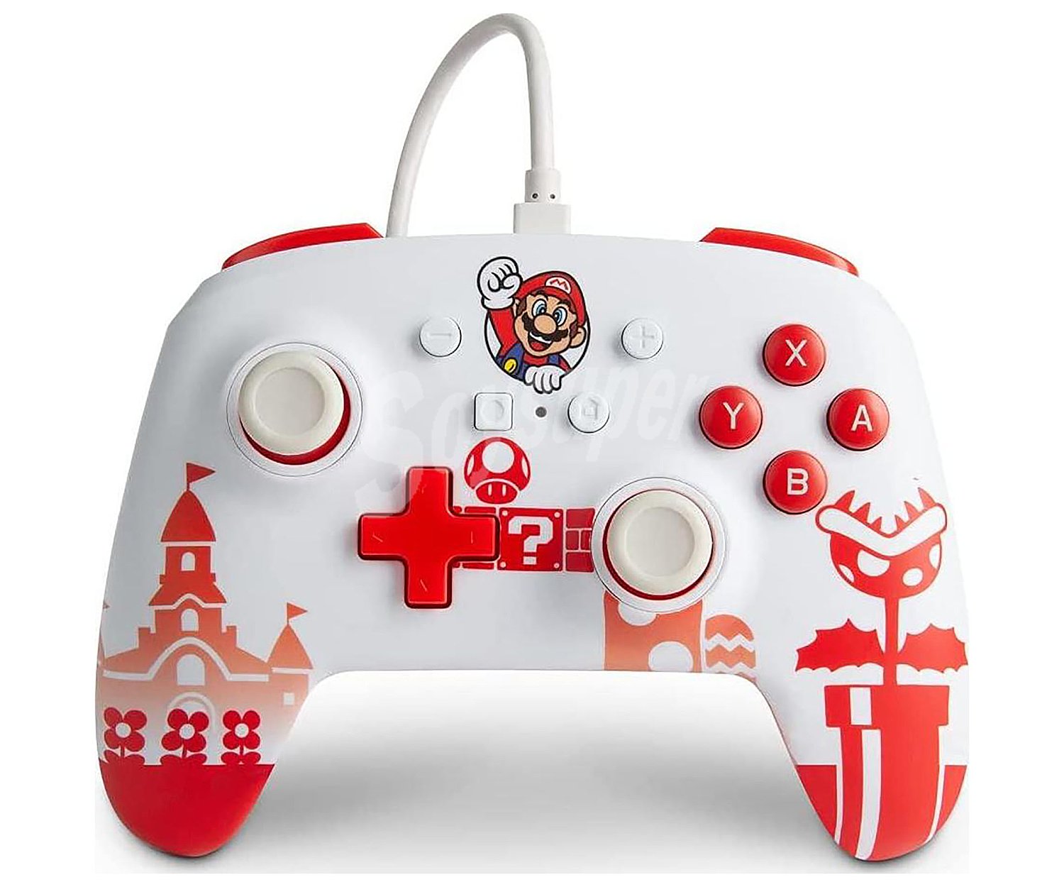 Mando con cable Pro para Nintendo Switch diseño Mario color blando y rojo,