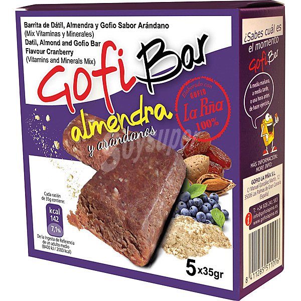 Gofi Bar - barritas de dátil almendra y gofio sabor arándano 