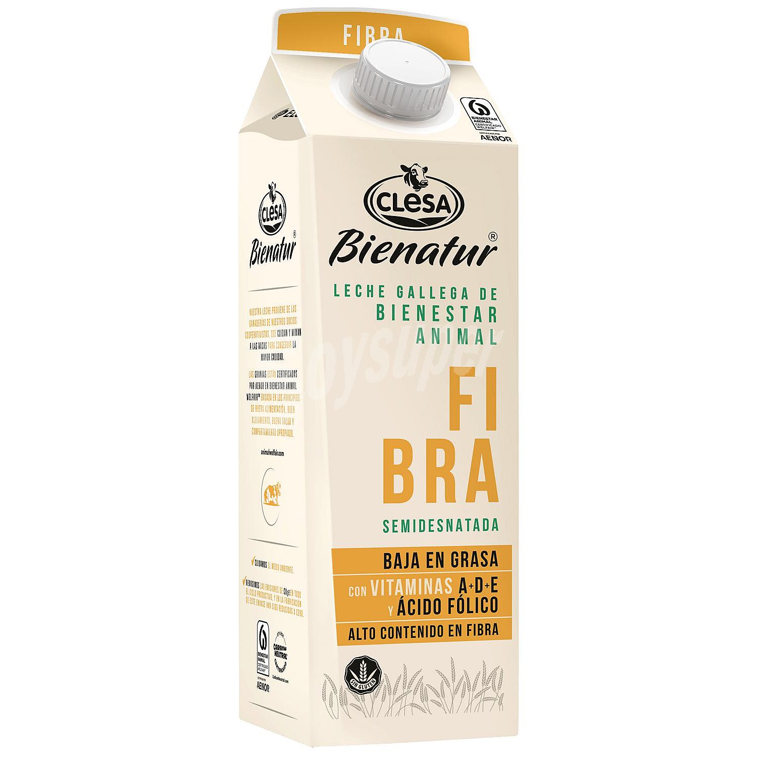 Leche semidesnatada fibra Bienatur sin gluten