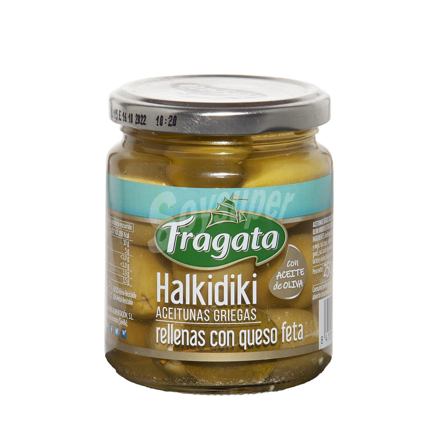 Aceitunas griegas rellenas de queso feta con aceite de oliva Halkidiki Fragata