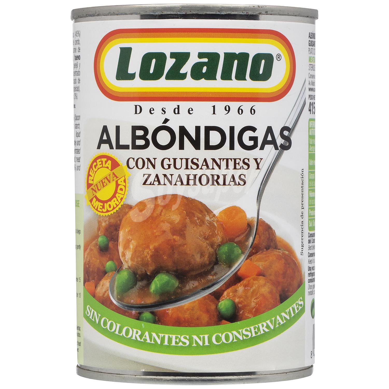 Albóndigas de ternera con guisantes Lozano