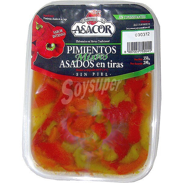 Pimientos asados mixtos en tiras sin piel