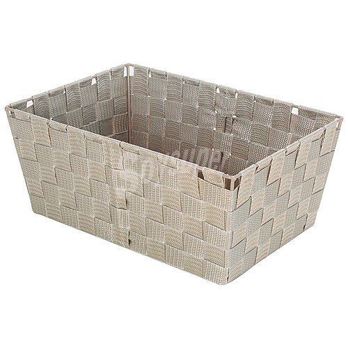 Cesta trenzada de poliproileno y acero color beige, 33x14x23 cm. actuel.