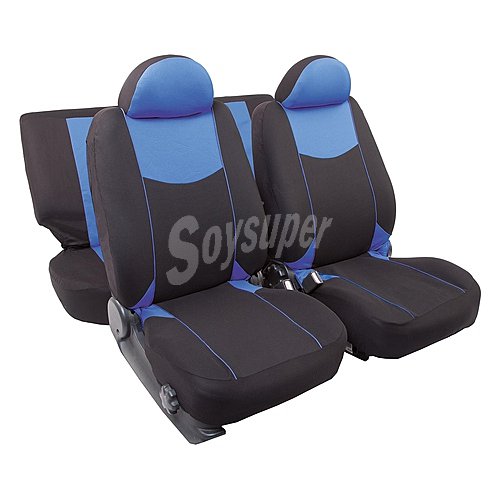 Juego de fundas para asientos de automóvil de talla única y fabricadas en poliester de color negro y azul rolmovil Top