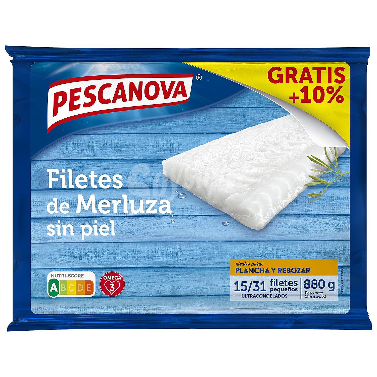 Filetes pequeños de merluza, ultracongelados y sin piel