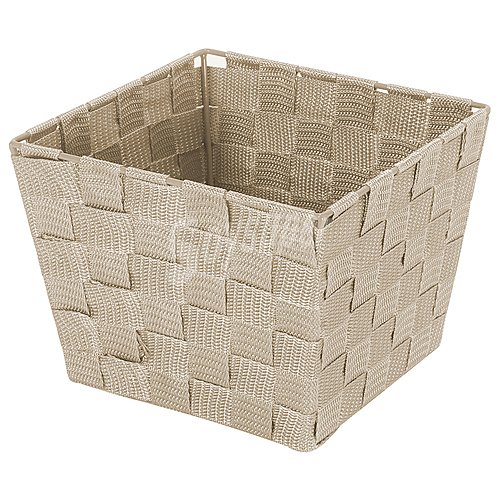 Cesta trenzada de poliproileno y acero color beige, 20x15x20 cm. actuel.