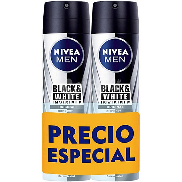 Desodorante Black & White Invisible anti-transpirante y anti-manchas blancas pack 2 spray 200 ml