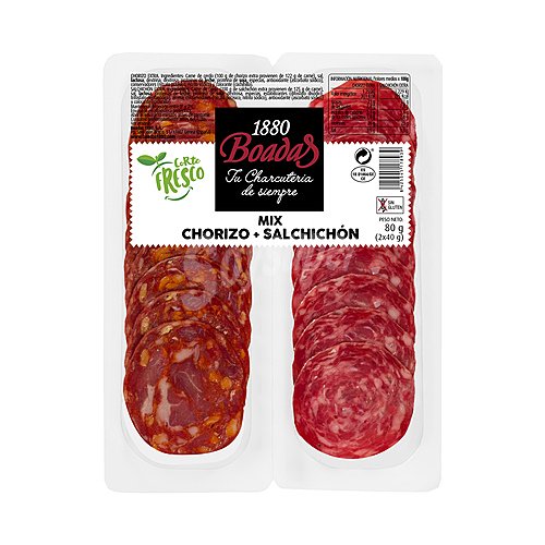 Boadas Pack de chorizo y salchichón de categoria extra, sin gluten y cortados en lonchas boadas