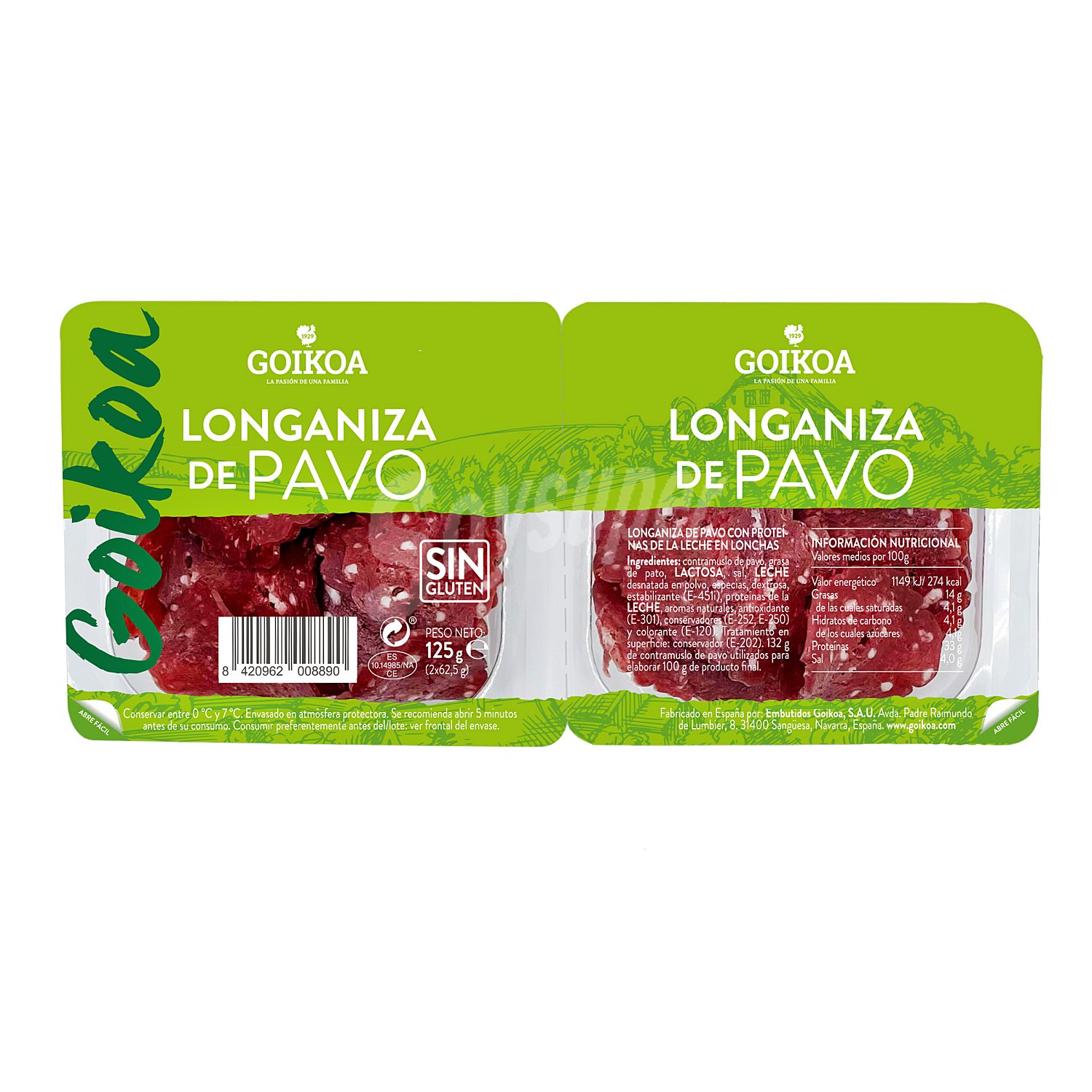 Longaniza de pavo en lonchas pack 2 x 62,5 gr