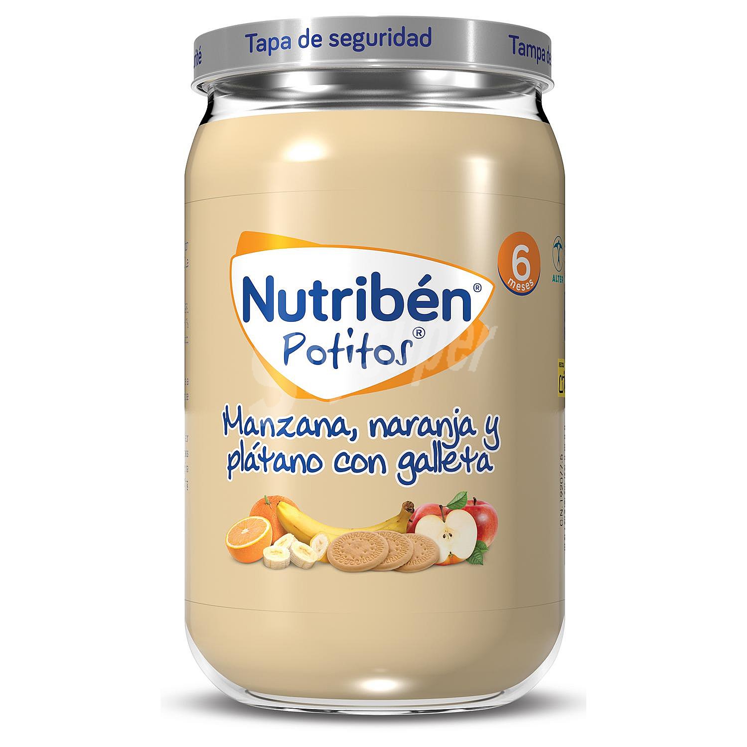 Potitos® de fruta (manzana, naranja y plátano) con galletas, a partir de 6 meses