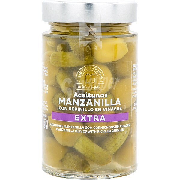 Aceitunas manzanilla con pepinillos en vinagre extra