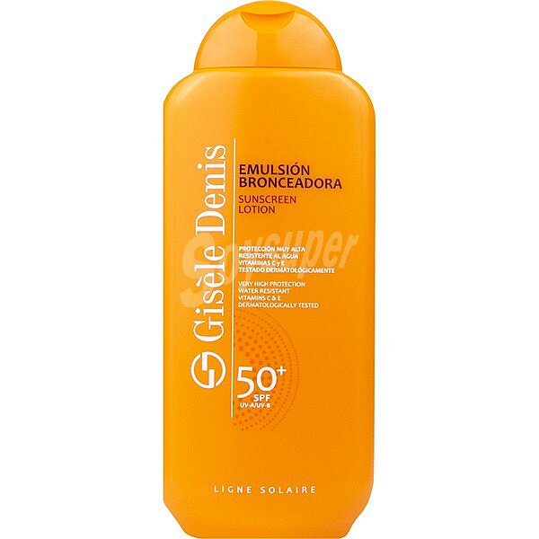 Emulsión bronceadora FP-50+ con vitaminas C y E resistente al agua