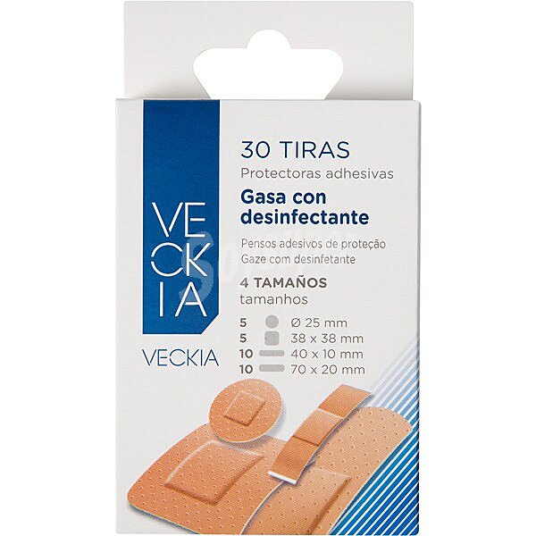 Tiritas protectoras adhesivas con gasa antiséptica color piel 3 tamaños