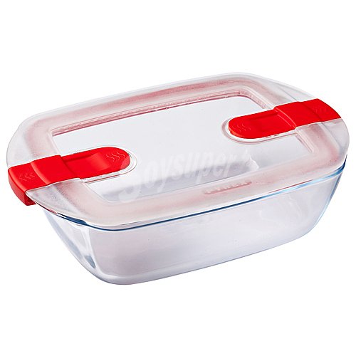 Recipiente hermético rectangular de vidrio con tapa cierre de clip, , Cook & Heat, pyrex