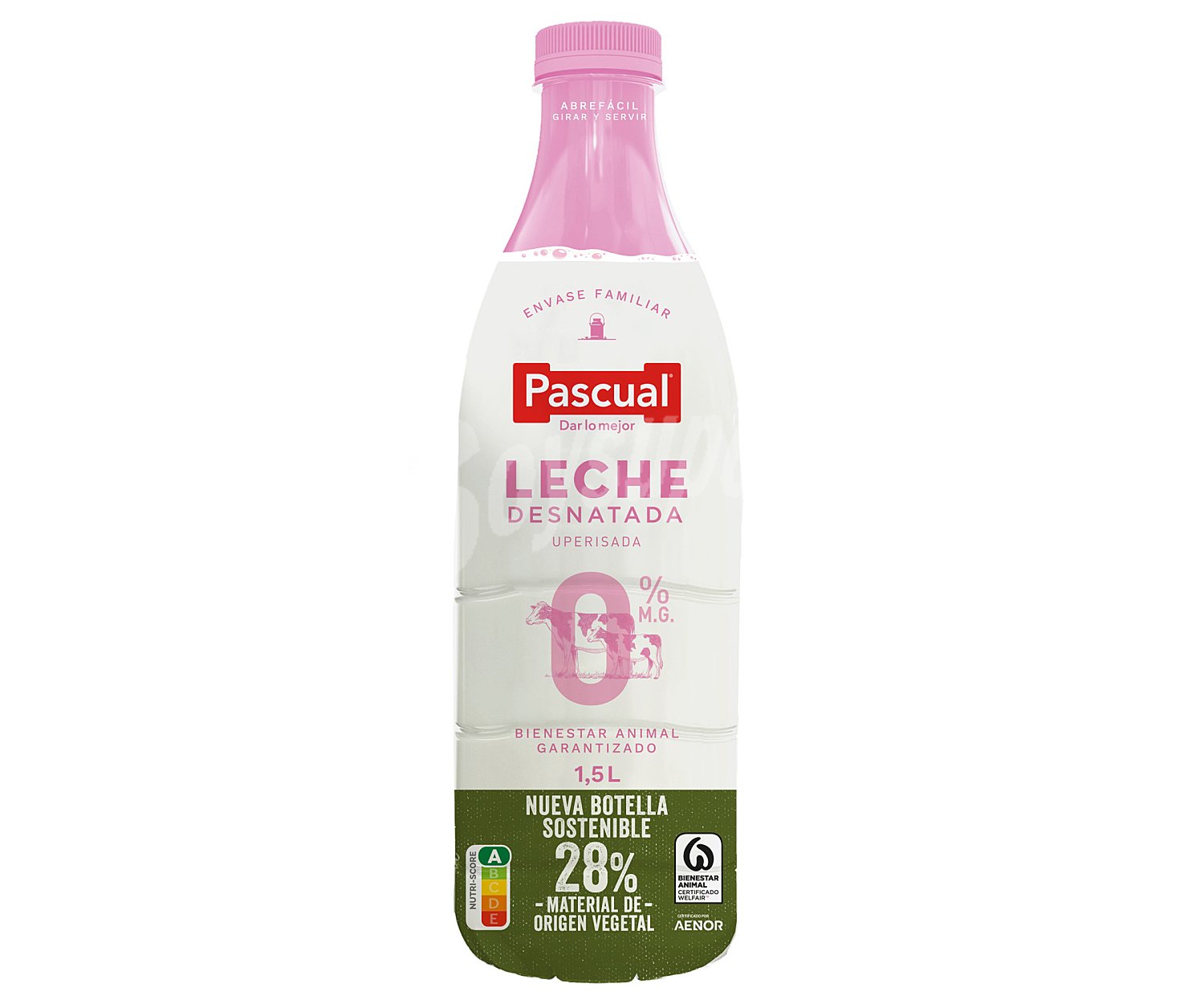 Pascual Leche de vaca desnatada, de bienestar animal garantizado pascual