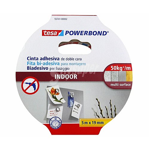 5 metros de cinta adhesiva de doble cara especial para interiores, 19mm. tesa Powerbond