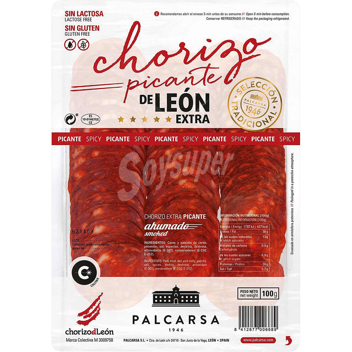 Palcarsa Chorizo picante de León extra ahumado y cortado en lonchas palcarsa