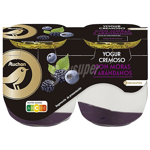 Alcampo gourmet Yogur cremoso natural azucarado con moras y arándanos y sin gluten alcampo gourmet