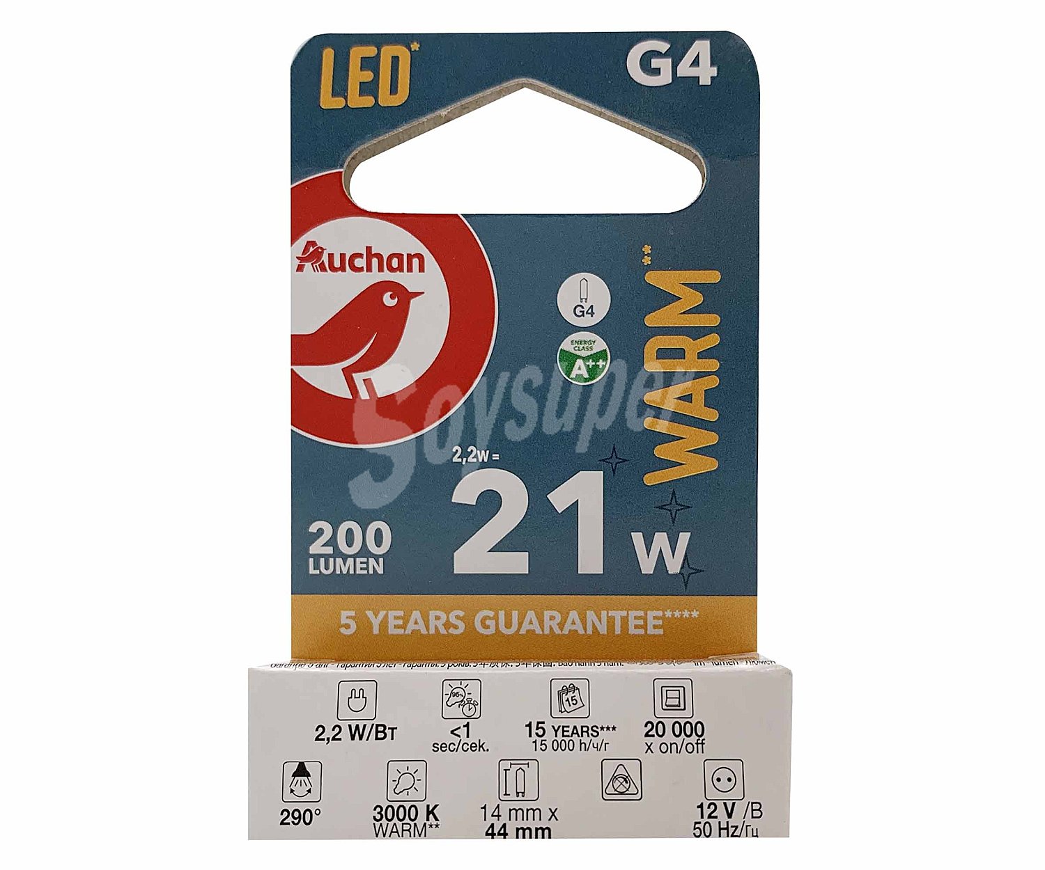 Bombilla Led G4, 2,2W=20W, luz cálida alcampo