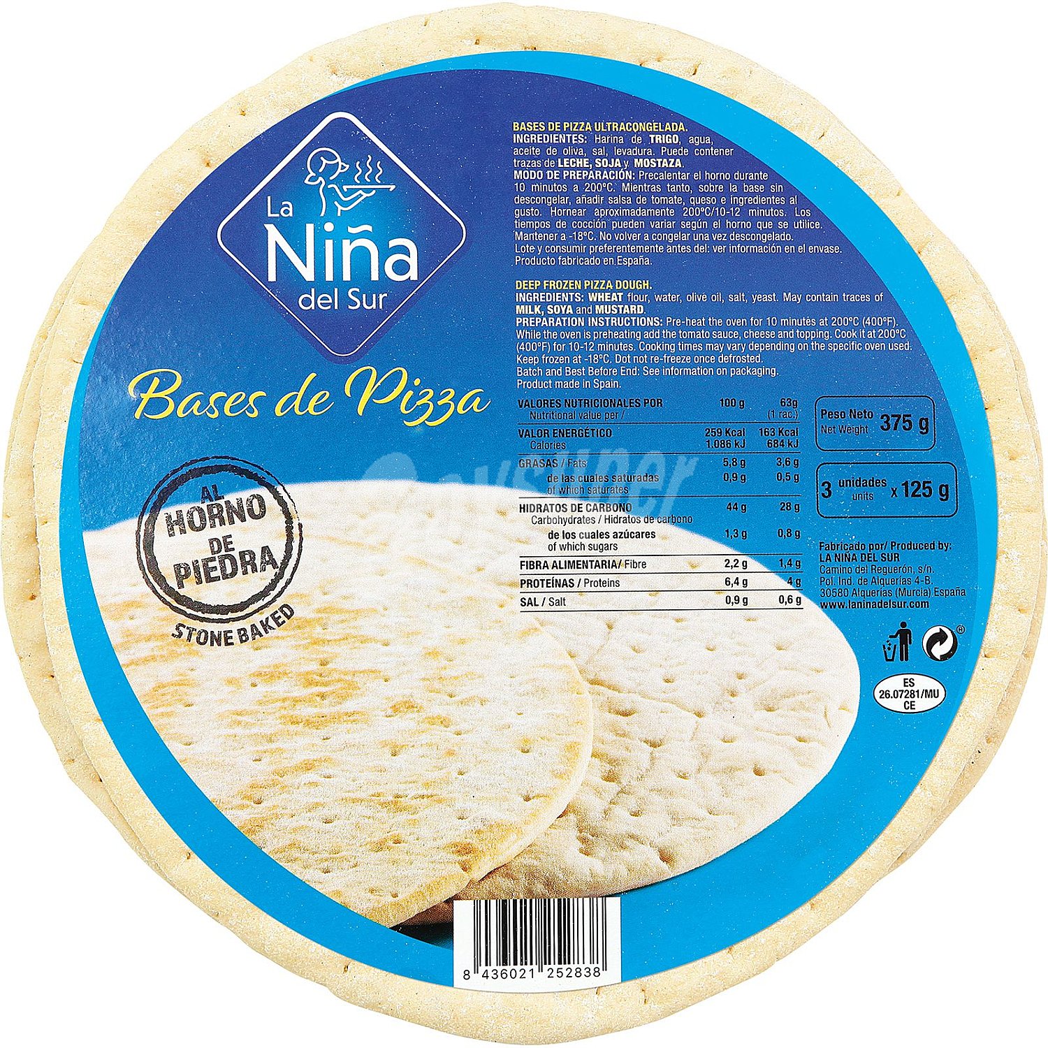 LA niña DEL SUR Bases congeladas para pizza, cocidas al horno de piedra LA niña DEL SUR