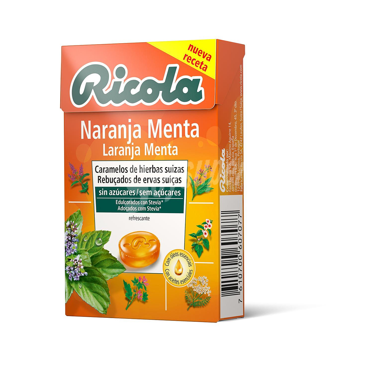 Caramelo sabor naranja y menta sin azúcar Ricola