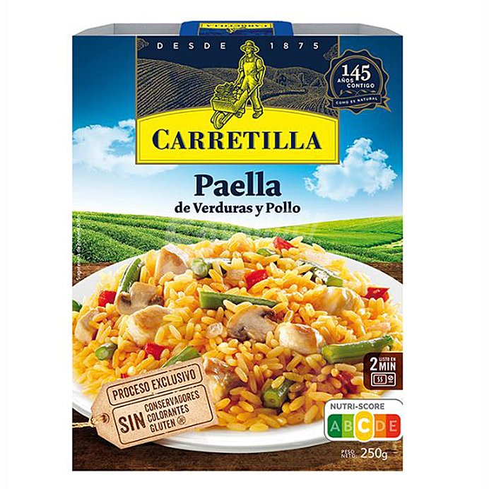 Paella con verduras y pollo