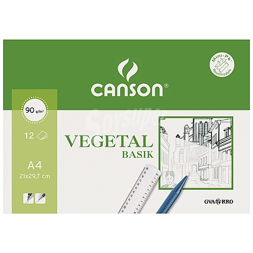 Bloc de dibujo de tamaño DIN-A4 apaisado, con 12 hojas papel vegetal (cebolla) de canson