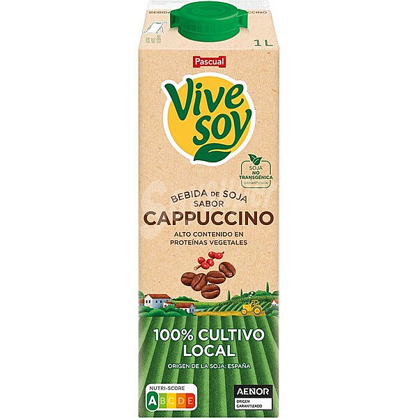 Bebida de soja de origen 100% vegetal, con sabor a capucchino