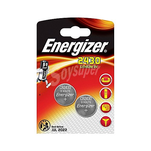 Pilas de botón de litio CR2430, 3V, energizer