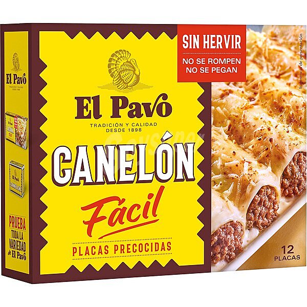 Pasta canelones , pasta alimenticia laminada precocida y desecada