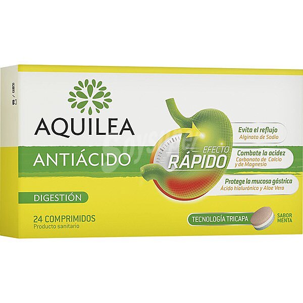 Antiácido para el tratamiento sintomático del reflujo gastroesofágico y la hiperacidez caja 24 comprimidos tricapa sabor menta