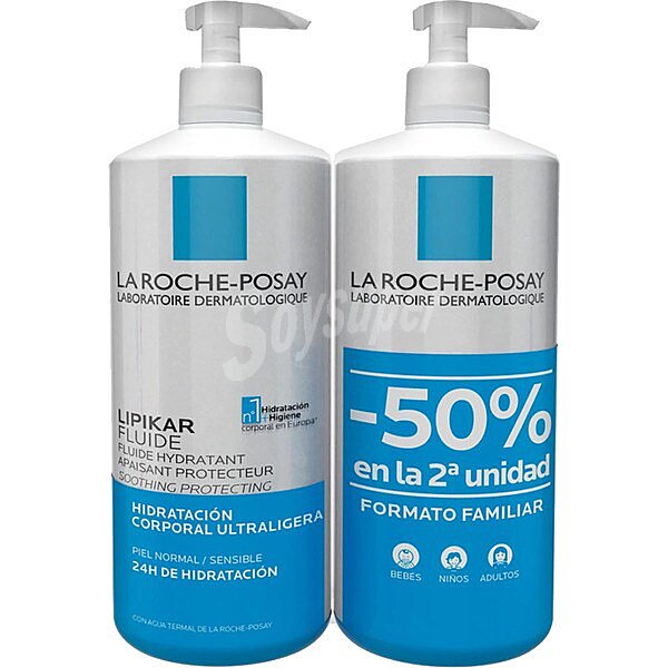 Lipikar Fluido corporal crema hidratante corporal para pieles secas 750+750 ml