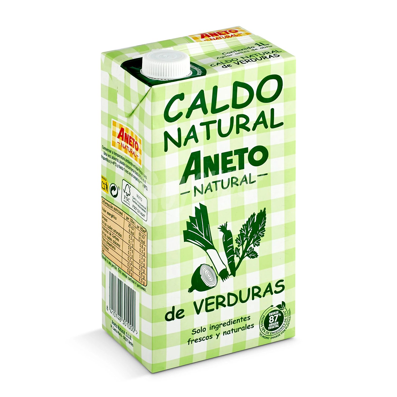 Caldo natural de verduras Aneto sin gluten y sin lactosa