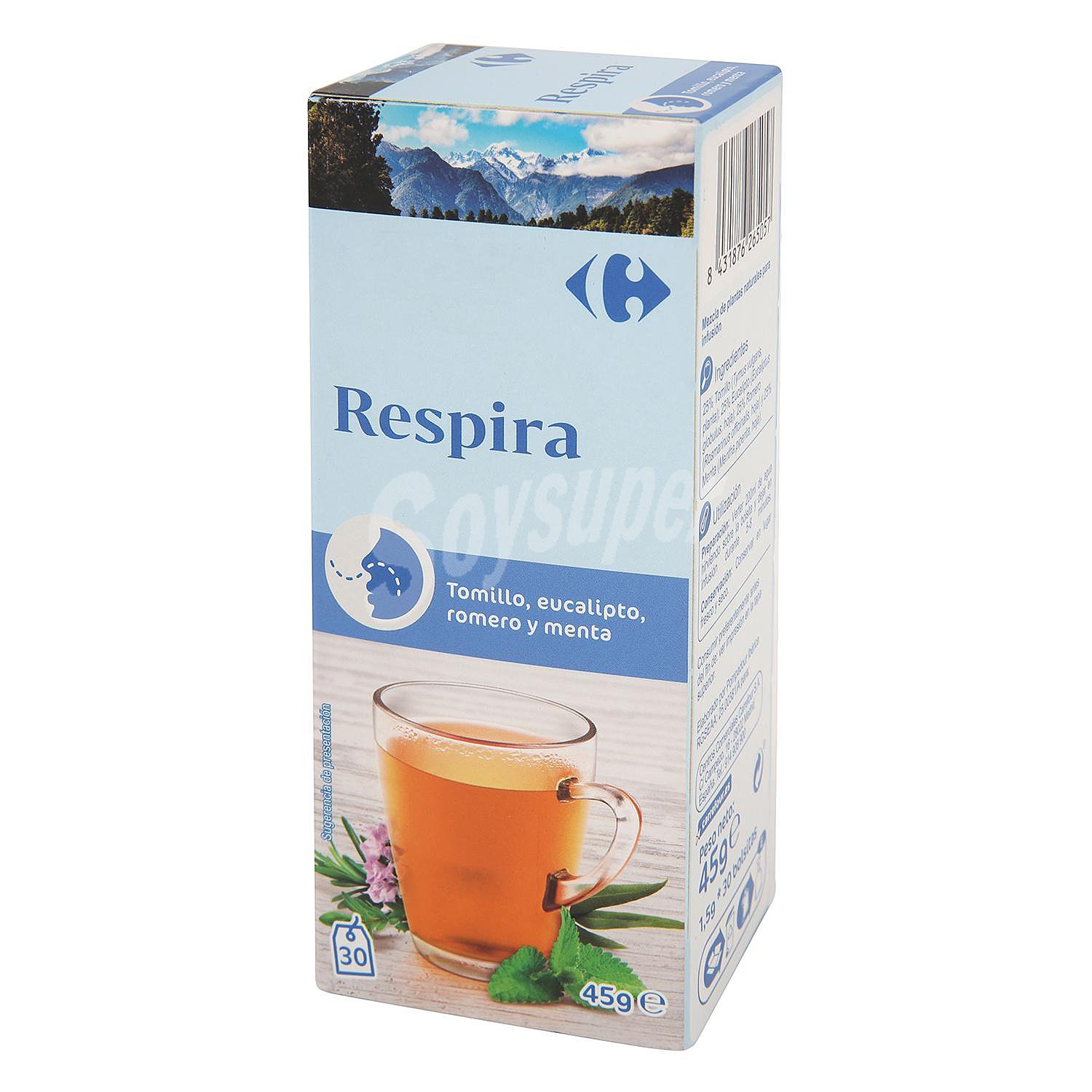 Infusión Respira con tomillo, eucalipto, romero y menta en bolsitas Carrefour