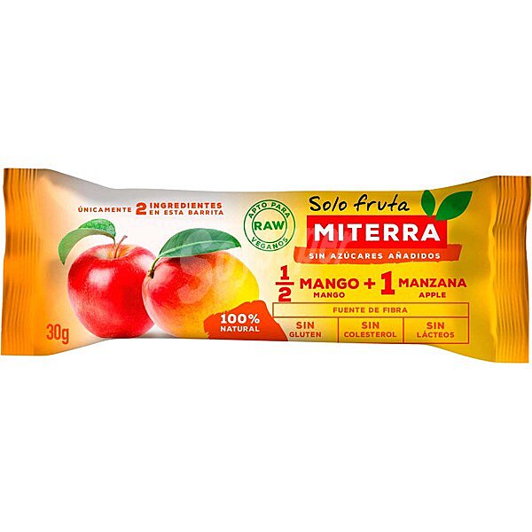 Barrita de frutas con 1/2 mango y 1 manzana sin gluten y sin lácteos