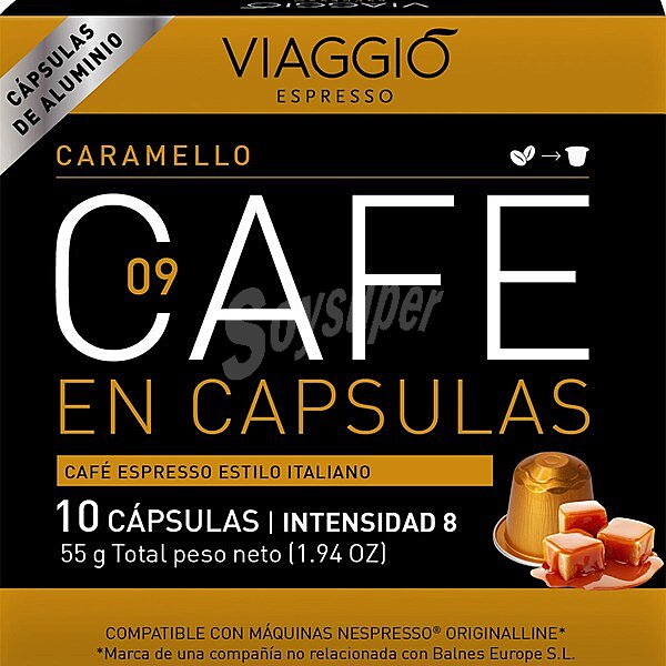 Espresso Caramello 09 café italiano intensidad ápsulas compatibles con máquinas Nespresso