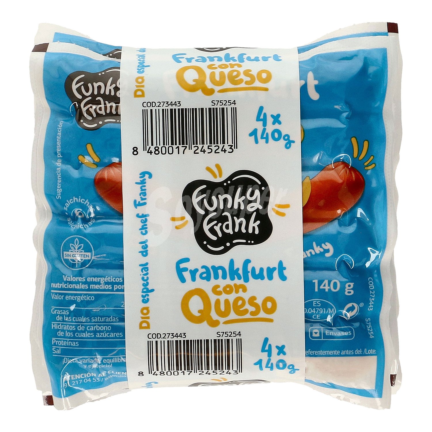 Salchichas cocidas frankfurt con queso Funky Frank bolsa