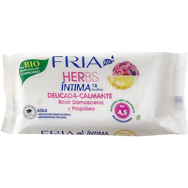 Fria Bío Herbs toallita delicada-calmante 100% algodón biológico con rosa Damascena y propóleo